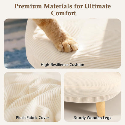 Cat Sofa Furniture-Style Pet Bed with Removable Cotton Velvet Cover, Solid Pine Wood Legs, for Cats and Small Dogs, White4