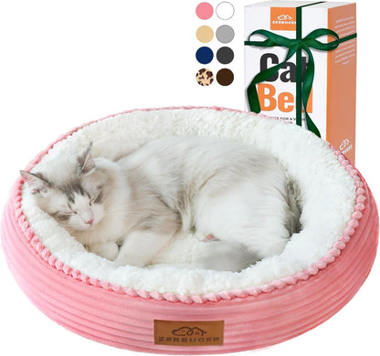 Zerbuger 20In Washable Cat Beds for Indoor Cats - round Donut Pet Bed for Cats, Small Dogs, Puppy, Kitten - Anti-Slip Bottom, Calming Bed Gift - Pink1