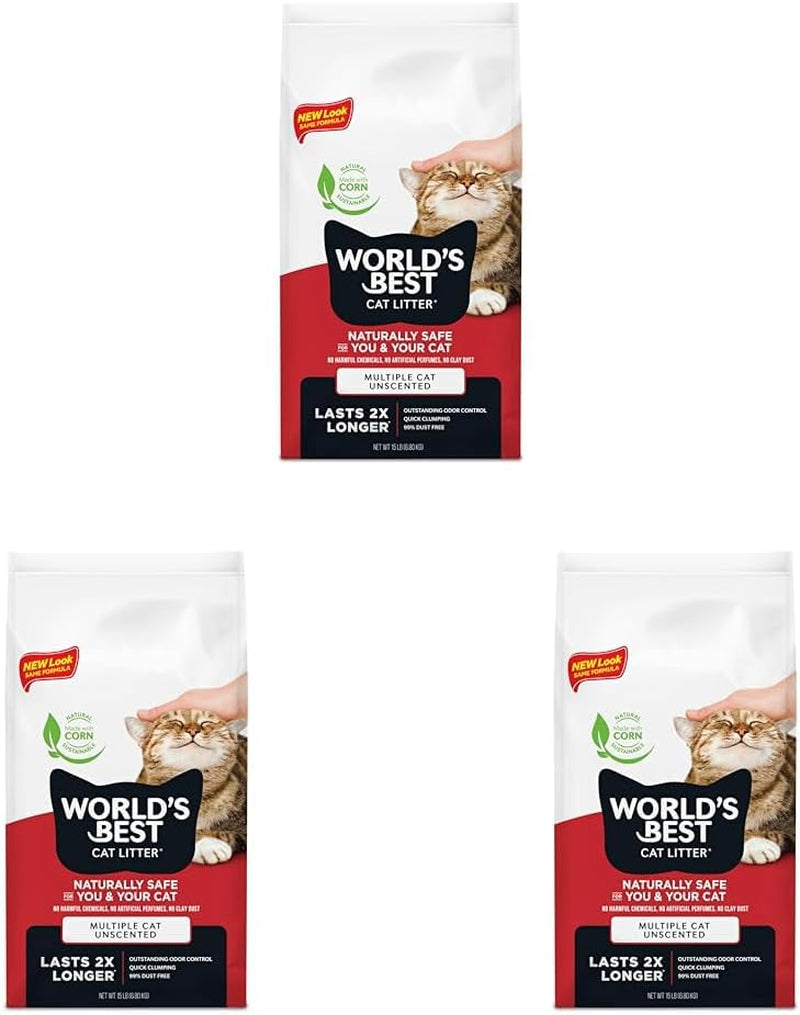 worlds-best-cat-litter-multiple-cat-unscented-odor-control-15-lb-bag-controls-tough-multi-cat-odors-and-lasts-2x-longer-natural-corn-litter-quick-clumping-flushable-99-dust-free