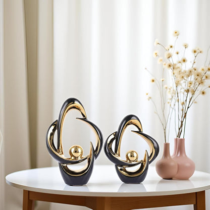 2PCS Home Decor Accent Ceramic Statue Abstract Sculptures Centerpieces Mid Century Modern Decor for Tables Coffee Table Top Decorations for Living Room Desktop Shelf Dining Room Kitchen (Black)2