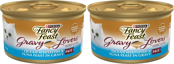 Purina Fancy Feast Gravy Lovers Ocean Whitefish and Tuna Feast Pate in Wet Cat Food Gravy - (Pack of 24) 3 Oz. Cans10