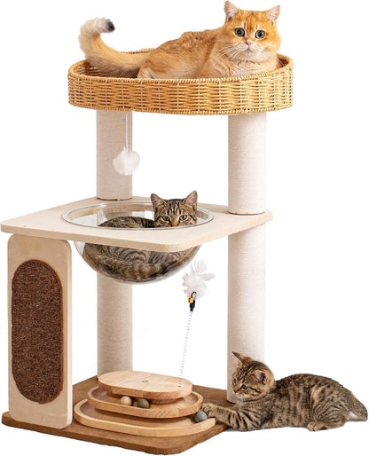 Modern Cat Tree for Large Cats, Modern Cat Tree Tower with Wide Shelves Cotton Scratching Posts, Super Sturdy Base, Cozy Perches, and Interactive Toys for Indoor Kittens 31-Inch1