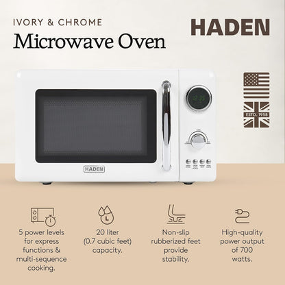 Haden 700 Watt 0.7 Cubic Foot Microwave Oven with Digital Controls | Defrost, and Instant Start Countertop Small Appliance, Ivory/Chrome2