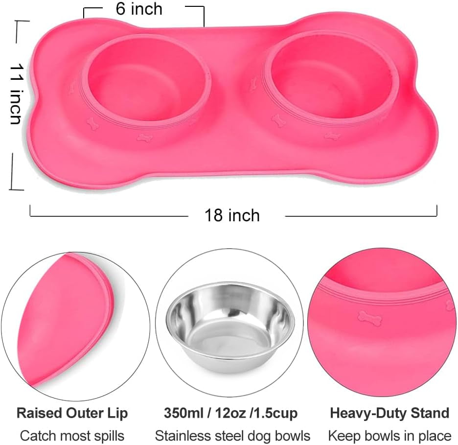asfrost-dog-food-bowls-stainless-steel-pet-bowls-dog-water-bowls-with-no-spill-and-non-skid-feeder-bowls-with-dog-bowl-mat-for-dogs-cats-and-pets-pink-24-0z-in-total