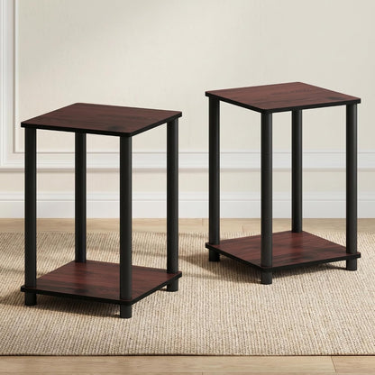 Turn-N-Tube Toolless Assembly Side Table Set of 2, Stackable 2-Tier Brown End Table with Open Shelf, Night Stand, Bedside Table, for Living Room, Bedroom, Cherry Oak1