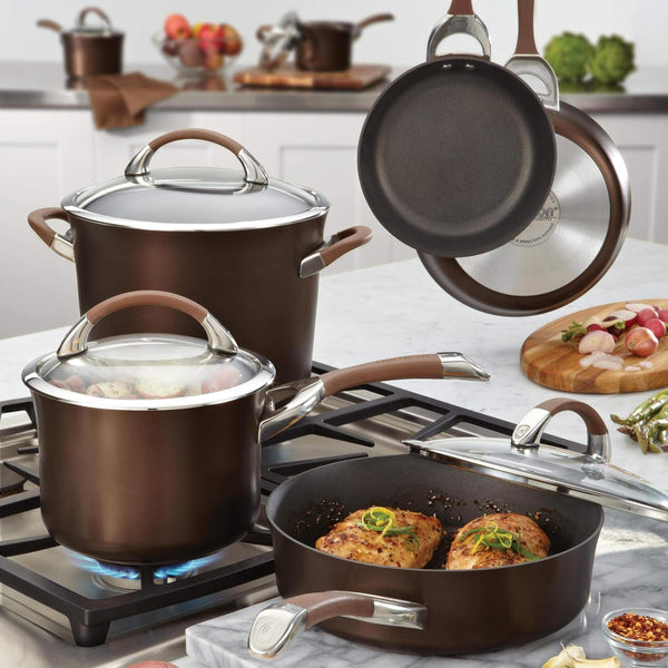 Symmetry Non Stick Pots and Pans Set, 11-Piece, Chocolate | Hard Anodized Induction Pots and Pans Set, Durable, Dishwasher and Oven Safe to 400°F, Compatible with All Stovetops2