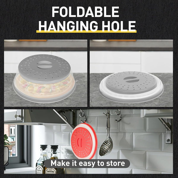 2 Pack Collapsible Microwave Splatter Cover, Red & Grey | Vented Microwave Splatter Guard, Food Cover with Hook Hole, Vegetable Fruit Colander Multi-Function Kitchen Gadget4