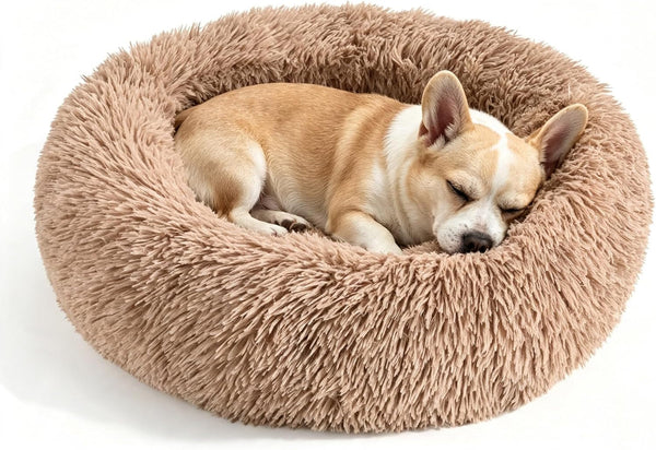 Calming Donut Dog and Cat Bed for Indoor Cats, Anti-Anxiety round Fluffy Soft Washable Small Pet Bed for Puppy and Kitten, Warming Comfortable Luxury Anti-Slip Waterproof Mute Base 20In Gray13