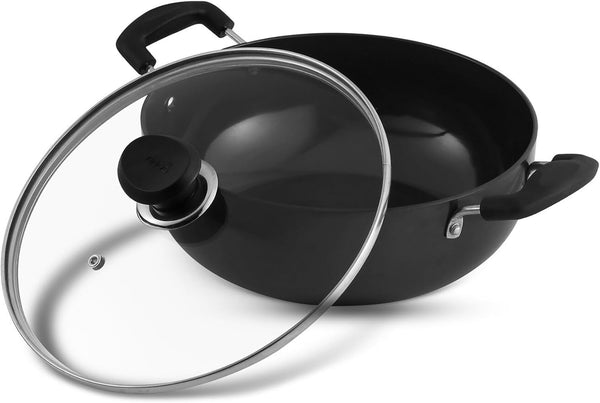 Cookware Professional Deep Kadhai – 2.1 Liters(2.2 Quarts) – 20Cm–Glass Lid Included – Multi-Use Hard Anodized Wok/Pot –Suitable for Indian Cooking, Sauces, Pasta, Stews, Soups – Riveted Handles1