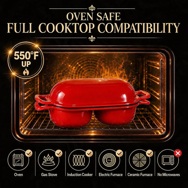 Mini Double Dutch Oven for Sourdough Bread Baking, 2.2QT Enameled Cast Iron | Dual round Bread Loaf Pan with Lid, Non Stick 550°F Oven Safe Bread Pot for Homemade Bread, Meatloaf, Cake - Red3