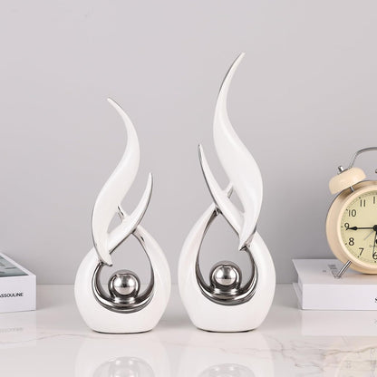 2 PCS White Silver Ceramic Statues for Home Decor Accents, Modern Abstract Art Sculptures, Elegant Tabletop Decorative Objects for Dining Room, Entryway, Tv Stand, Mantel, Coffee Table Centerpieces5