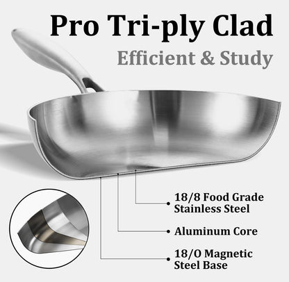 12-Inch Stainless Steel Frying Pan with Lid | PFOA & PTFE Free Skillet | Tri-Ply Stainless Steel | Fast & Even Heating | Stay-Cool Detachable Handle | Dishwasher & Oven Safe | Induction Ready2