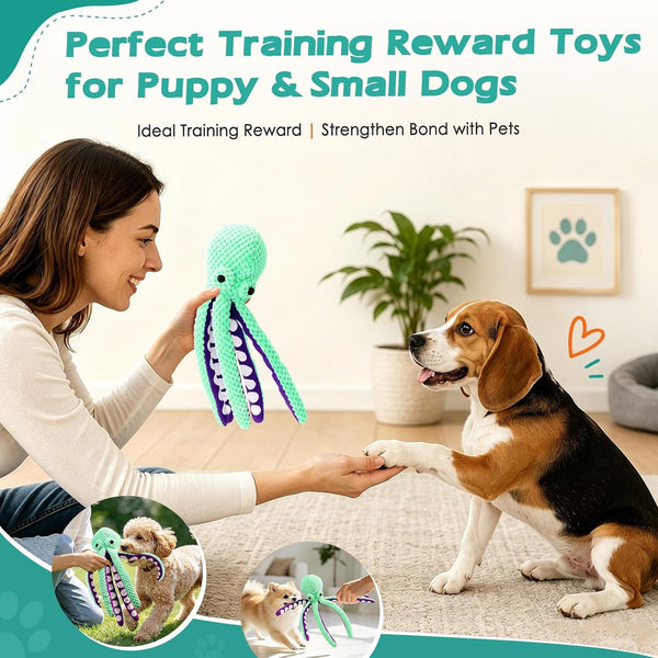 Fuufome Octopus Squeaky Dog Toys for Puppy, Small and Medium Large Breed | Tough Soft Fabric, Interactive Daily Companionship, Tug of War Doggie Toy, Training Reward, Birthday Gift4