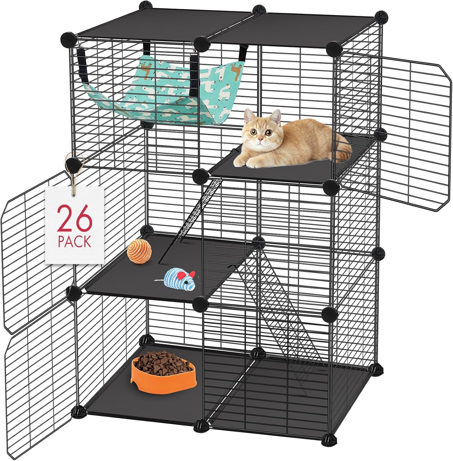 viscoo-cat-cagefor-kitten-3-tier-diy-catio-cat-enclosures-24x16x-36-cat-playpen-indoor-outdoor-with-hammock-detachable-metal-wire-cats-crate-exercise-place-for-squirrel-ferret