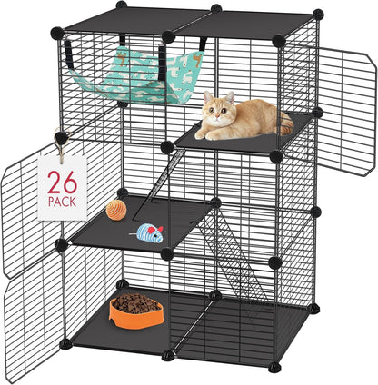 VISCOO Cat Cage(For Kitten), 3-Tier DIY Catio Cat Enclosures, 24"X16"X 36" | Cat Playpen Indoor & Outdoor with Hammock, Detachable Metal Wire Cats Crate, Exercise Place for Squirrel, Ferret1