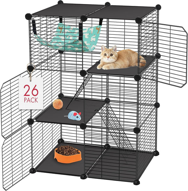 VISCOO Cat Cage(For Kitten), 3-Tier DIY Catio Cat Enclosures, 24"X16"X 36" | Cat Playpen Indoor & Outdoor with Hammock, Detachable Metal Wire Cats Crate, Exercise Place for Squirrel, Ferret1