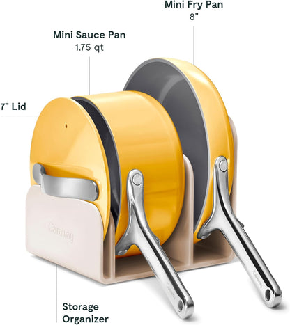 Caraway Non-Stick Ceramic Mini Cookware Set | Ceramic Fry Pan (1.05 Qt, 8") Sauce Pan (1.75 Qt) and Storage Rack, Non Toxic, PTFE & PFOA Free, Marigold3