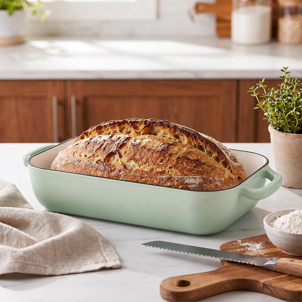 Large Cast Iron Dutch Oven Dome Pot with Lid, Enameled Bread Oven, Bread Pan for Homemade Sourdough Bread Baking, 6QT, Green4