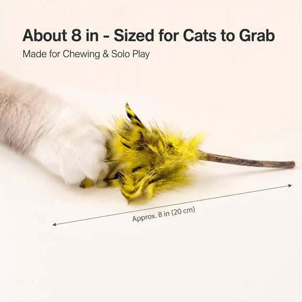 Silvervine Feather Cat Toys, 3 Pack Natural Matatabi Chew Toys for Indoor Cats, 8" Handmade Cat Toy for Chewing & Independent Play, Quiet Indoor Floor Play3