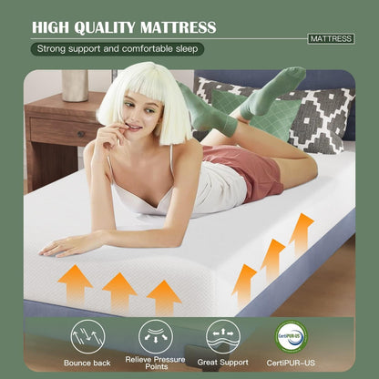 | 8 Inch Twin Mattress | Medium Firm Base Foam Mattress | Removable Washable Zipper Cover | Breathable & Comfortable | White | Bed in a Box | Certipur-Us Certified7