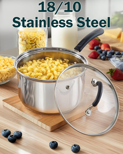 Professional Stainless Steel Cookware Set, 10-Piece | Pots and Pans Kitchen Cooking Set with Stay-Cool Handles, Induction Ready, Oven & Dishwasher Safe,10