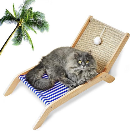 PETKARAY Beach Chair Cat Hammock, Elevated Cat Beds for Indoor Cats, Original Cozy Lounger with Sisal Scratcher and Toy Ball1