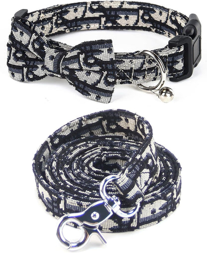 Dog Collar and Harness with Leash Set, Breathable Puppy Harnesses for Small Dogs, No Pull Easy Walking Pet Harness, Black, S7