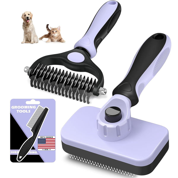 Professional 3PCS Self Cleaning Slicker Brush & Pet Grooming Rake & Flea Comb for Dogs,Cats and Horses | Double-Sided Dematting Comb & Skin Friendly Deshedding Grooming Tool | Pet Supplies (Blue)9