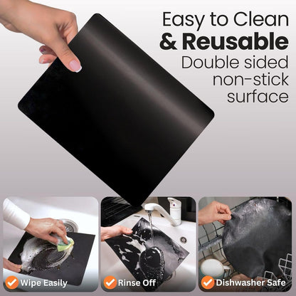 Toaster Oven Liner – Compatible with Breville, Cuisinart, Black & Decker, Dash, and More – Nonstick Heat Resistant Reusable Air Fryer Liners, PFOA & BPA Free, 9X11", 4 Pack, Black4