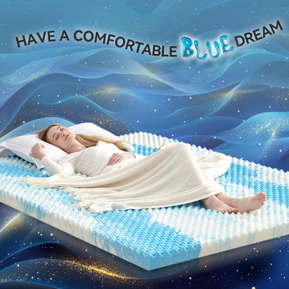 2 Inch Egg Crate Memory Foam Mattress Topper Twin Size, Soft Mattress Pad for Back Pain Relief, Bed Topper, Certipur-Us Certified, Blue8