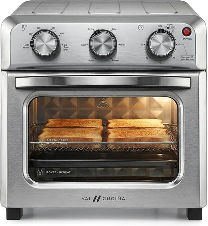 6-In-1 Air Fryer Toaster Oven Combo, Compact 12.7 QT Small Countertop Convection Oven, Fits 9" Pizza & 4 Toast, Hexagon Hybrid Heating, Enamel Baking Pan Included, Stainless Steel Finish1