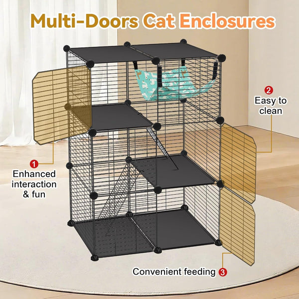 VISCOO Cat Cage(For Kitten), 3-Tier DIY Catio Cat Enclosures, 24"X16"X 36" | Cat Playpen Indoor & Outdoor with Hammock, Detachable Metal Wire Cats Crate, Exercise Place for Squirrel, Ferret6