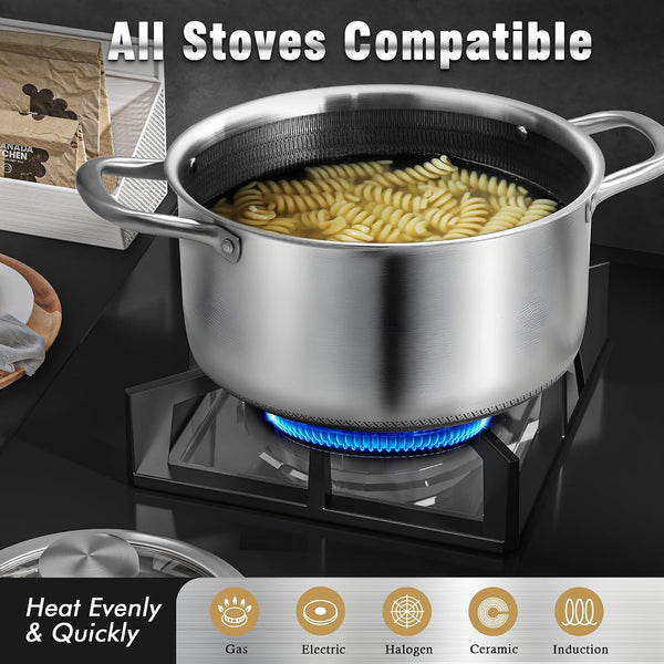 ™ Hybrid Nonstick 6 Quart Stainless Steel Stockpot with Glass Lid, Induction Stock Pot with Honeycomb Carving, Non-Stick Soup Pot Compatible with All Cooktops, Non-Toxic, Dishwasher & Oven Safe5