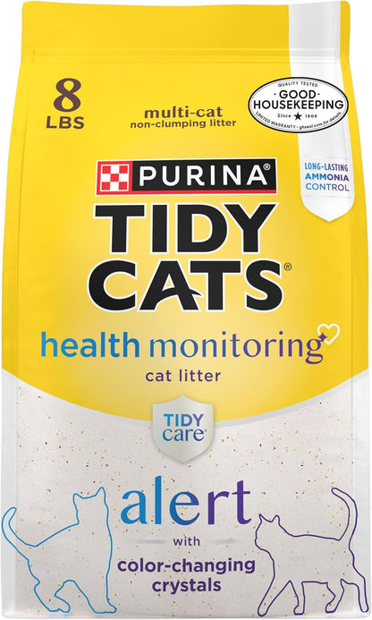 Purina Tidy Cats Care Alert Health Monitoring Litter, 8 Lb | Non-Clumping Color Changing Crystal Litter with Long-Lasting Ammonia Odor Control1