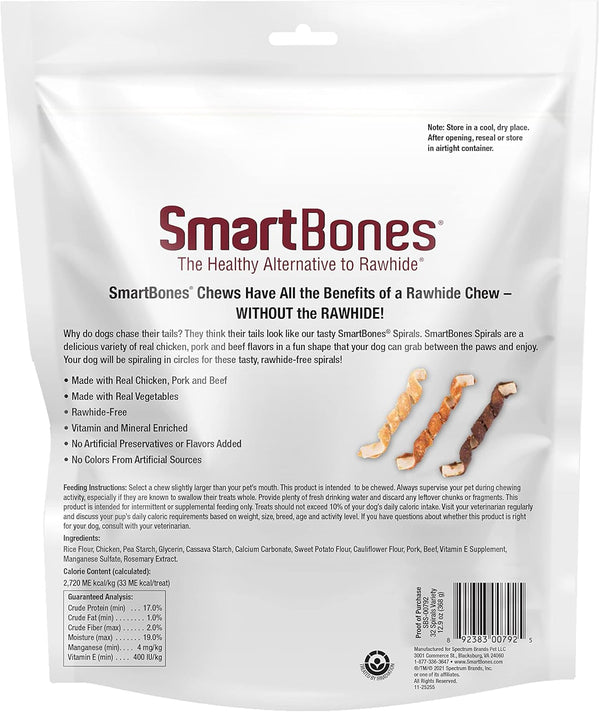 Smartbones Spirals Rawhide-Free Dog Treats Variety Pack, 32 Count | with Real Chicken, Beef & Pork, Easy to Digest Chew, Vitamin & Mineral Enriched, Helps Maintain Healthy Teeth, for Adult Dogs2