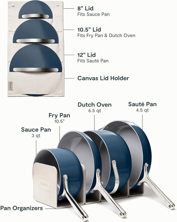 Caraway 12-Piece Non-Stick Ceramic Cookware Set | Pots, Pans, Lids and Kitchen Storage, PFAS and PFOA Free, Oven Safe Pan Set and Compatible with All Stovetops, Navy3