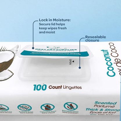 Best Pet Supplies Cleaning Dog Wipes - Moisturizing Coconut 100 Count | Coconut Scented, Large 8X9" Pet Wipes, Vitamin E, Puppy & Cat Safe, Gentle Grooming, Resealable Pouch Prevents Drying4