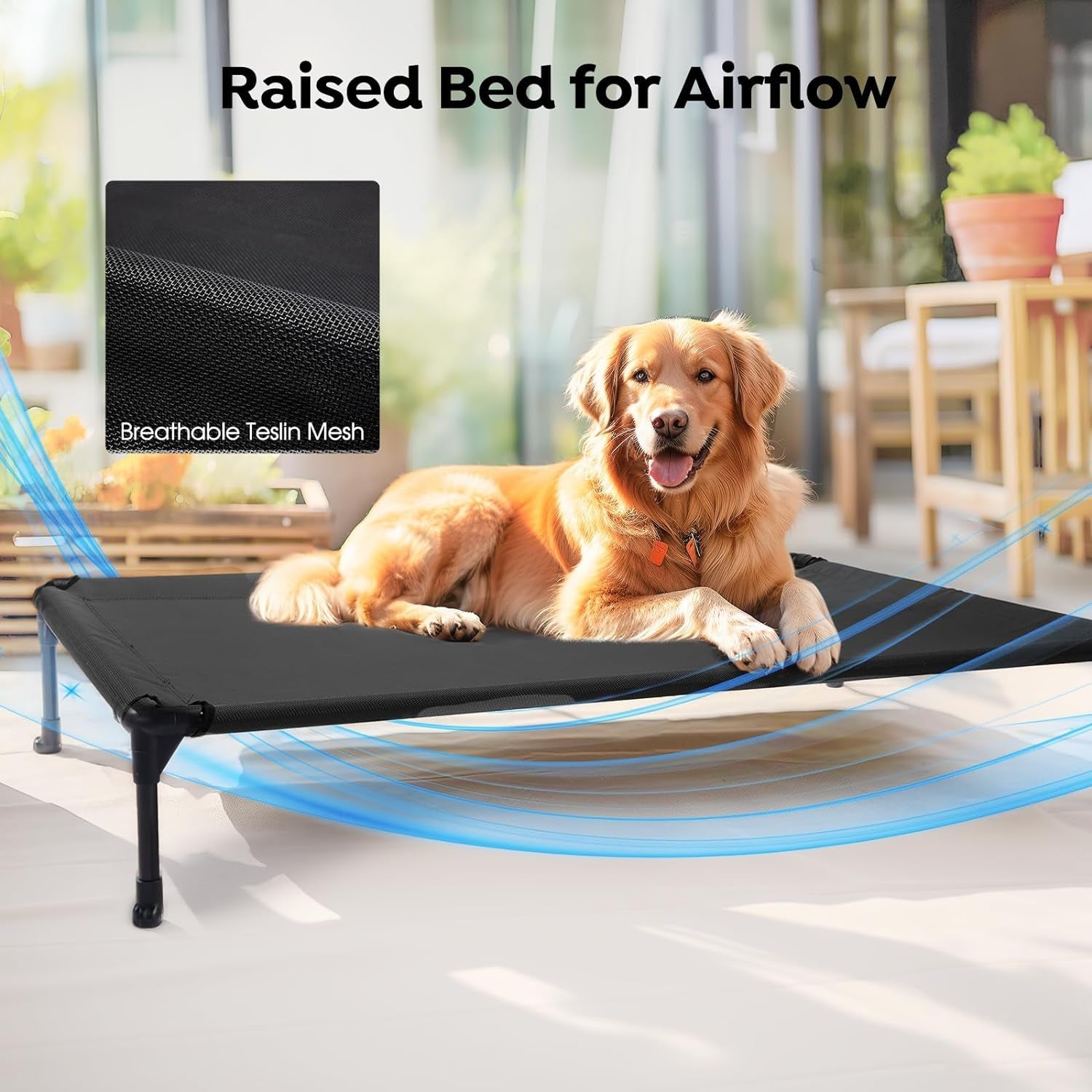 veehoo-outdoor-elevated-dog-bed-with-waterproof-bolster-cushion-cooling-raised-dog-bed-with-removable-washable-mat-topper-breathable-mesh-dog-couch-cot-for-indoor-outdoor-42-large-black