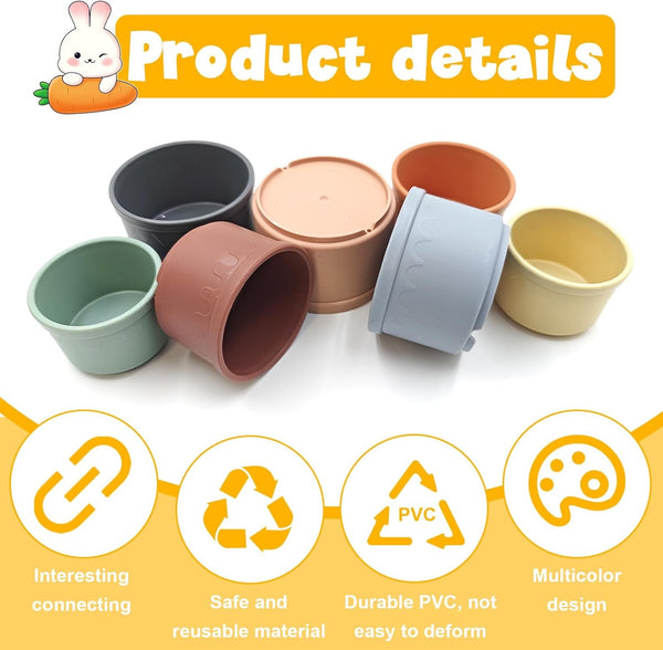 8 Pcs Stacking Cups for Small Animal Toys,Nesting Rabbit Toys of Different Sizes,Safe Plastic Colorful Nesting Toys for Bunny Guinea Pig Hiding Food and Playing7