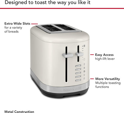 Kitchenaid 2-Slice Automatic Toaster with Extra Wide Slots, Porcelain White | Extra Wide Slots for Bagels and English Muffins, Wide Range of Toasting Shades, Removable Crumb Tray, Model KMT2109PL4