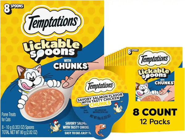 Temptations Lickable Spoons Wet Cat Treats, Chicken with Tuna, 4 Ct, 12Pk | 48 Spoons Total, Mess-Free Creamy Puree, Dual-Flavor per Spoon, Hand-Feed or Use as Food Topper, Real Chicken & Tuna11