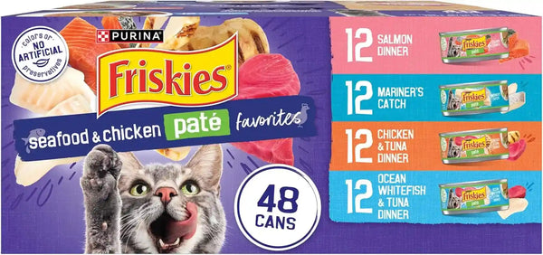 Purina Friskies Pate Wet Cat Food Variety Pack Seafood and Chicken Pate Favorites 40Ct VP - (Pack of 40) 5.5 Oz. Cans12
