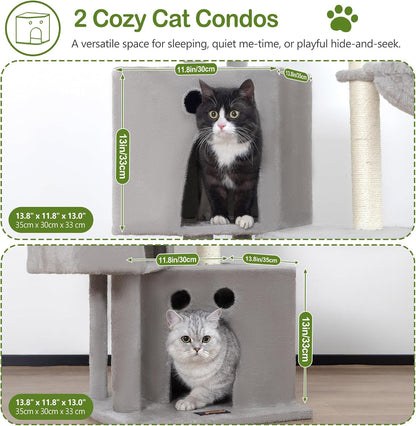 Small Cat Tree Tower for Indoor Cats, 40 in Medium Cat Bed Scratching Posts | Multi Level Compact Kitty Kitten Houses Climbing Trees Stands with 2 Condos Sisal Post Perch Platform Hammock Plush Toy Balls2