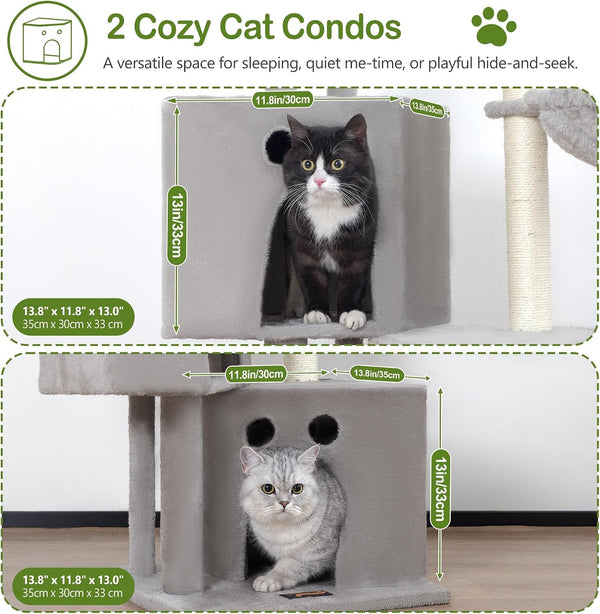 Small Cat Tree Tower for Indoor Cats, 40 in Medium Cat Bed Scratching Posts | Multi Level Compact Kitty Kitten Houses Climbing Trees Stands with 2 Condos Sisal Post Perch Platform Hammock Plush Toy Balls2