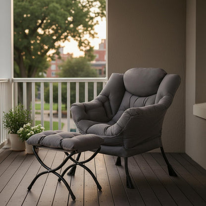 Lazy Chair with Ottoman, Comfy Reading Accent Chair, Dark Grey | Foldable Footrest, Padded Seat and Backrest, Side Pocket for Lounging in Living Rooms, Bedrooms, Dorms and Small Spaces8