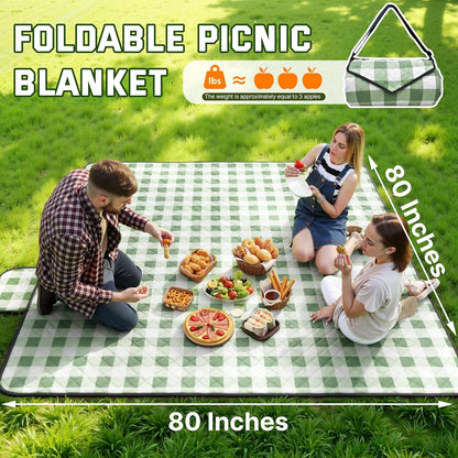 Extra Large Picnic Blanket Waterproof Beach Blanket 80''X80'' | Outdoor Picnic Mat Sandproof for Park, Beach, Grass, Travel, Hiking, Camping Essentials, Gingham Picnic Blanket Foldable4