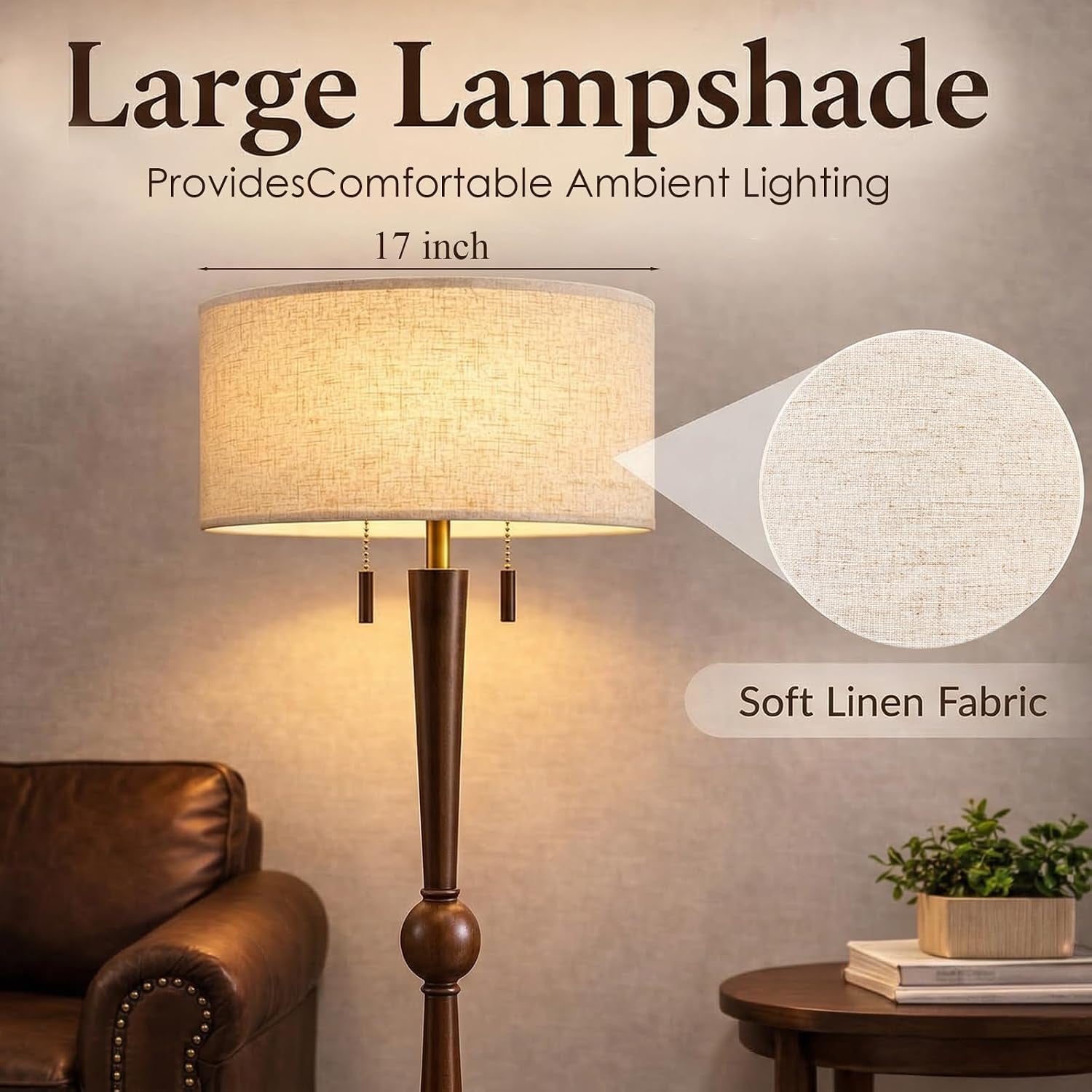 solid-wood-floor-lamp-for-living-room-with-wooden-pull-chains-62-8-tall-sculptural-wood-base-stem-17-linen-drum-shade-2-light-standing-lamp-for-bedroom-reading-corner-bulbs-included