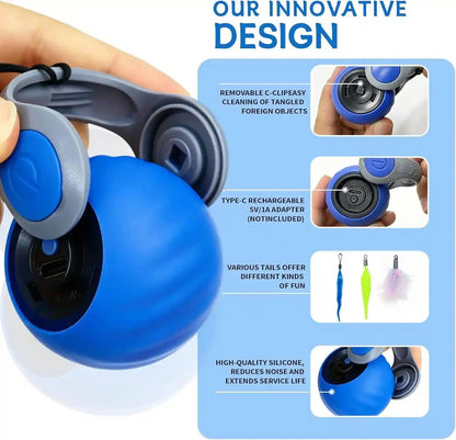 Interactive Cat Toy Ball - Automatic Moving Cat Ball for Indoor Cats with 3 Tails, Rechargeable Silent Kitten Toy for Boredom & Exercise, Rolling Ball Toy with 2 Modes & 2 Speeds.5