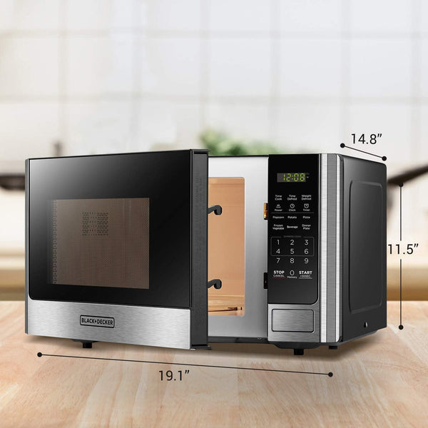 BLACK+DECKER Countertop Microwave Oven, 0.9 Cu.Ft, 900W, Stainless Steel | 10 Power Levels, Push-Button Door, Child Safety Lock, Countertop, 6 Auto Cook Presets6