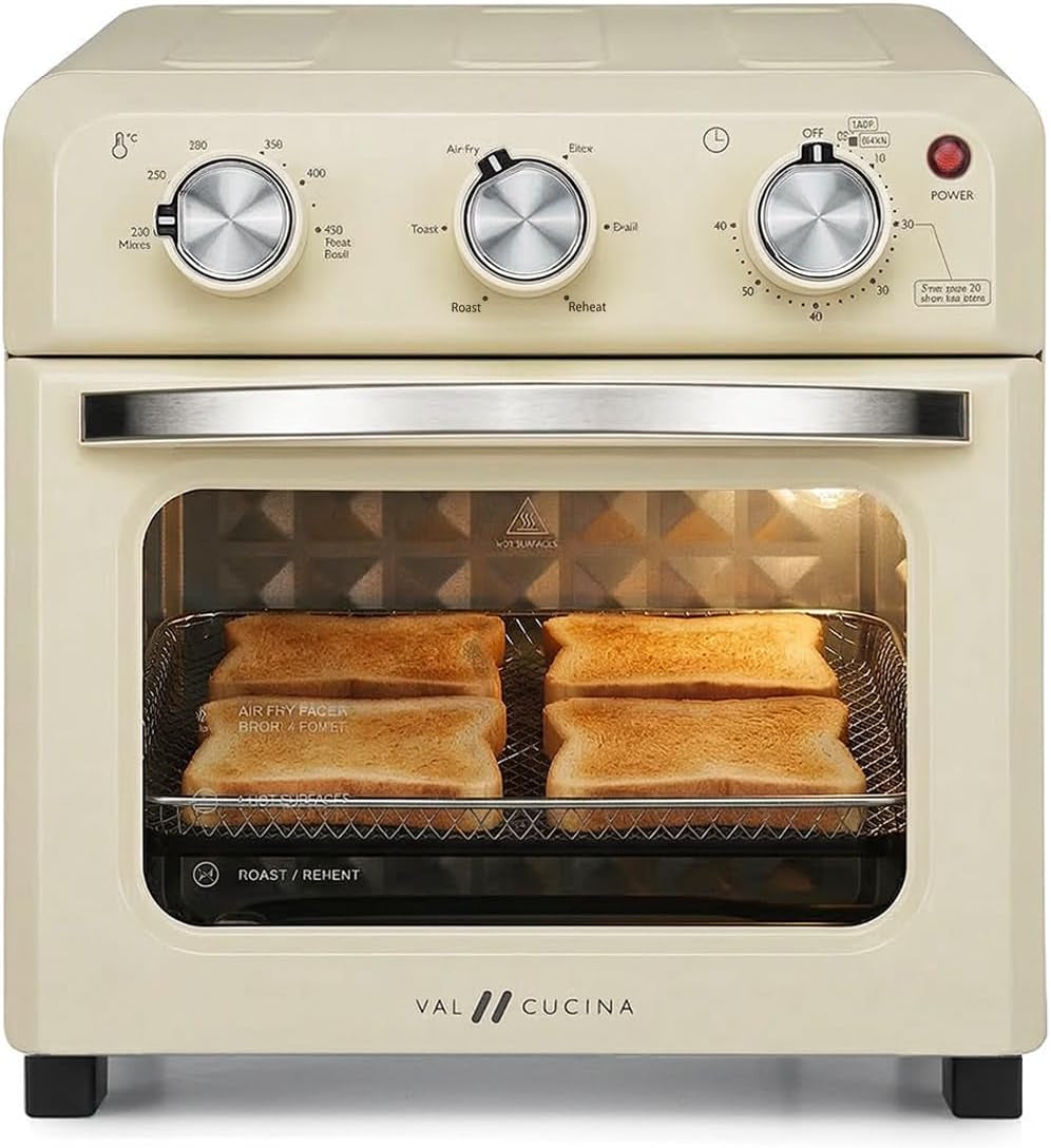 6-in-1-retro-air-fryer-toaster-oven-combo-compact-12-7-qt-small-countertop-convection-oven-fits-9-pizza-4-toast-hexagon-hybrid-heating-enamel-baking-pan-included-almond-yellow-color